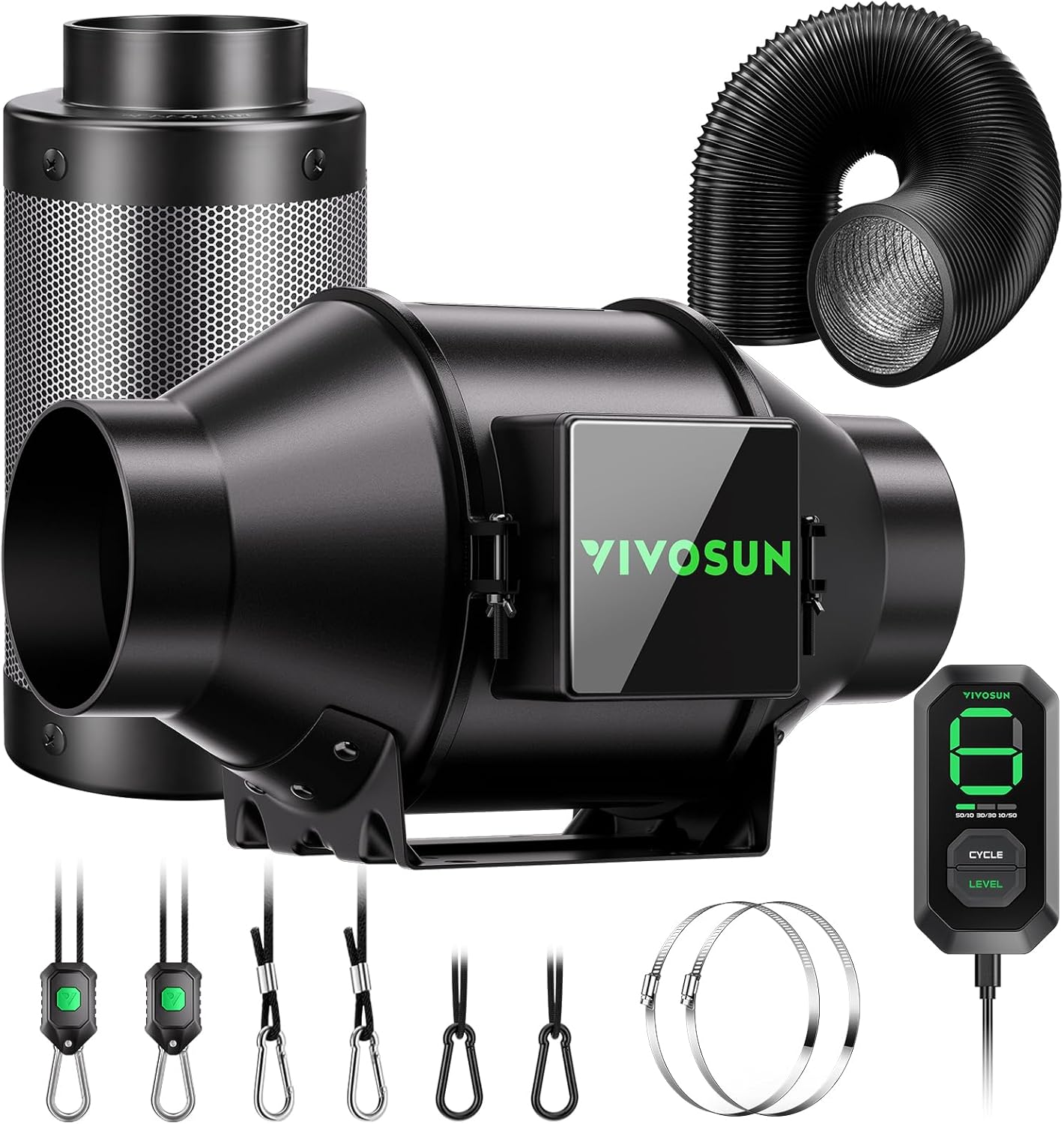 VIVOSUN AeroZesh G4 100 mm kit estrazione con ventilatore, regolatore E12, filtro a carbone e condotto 240 cm