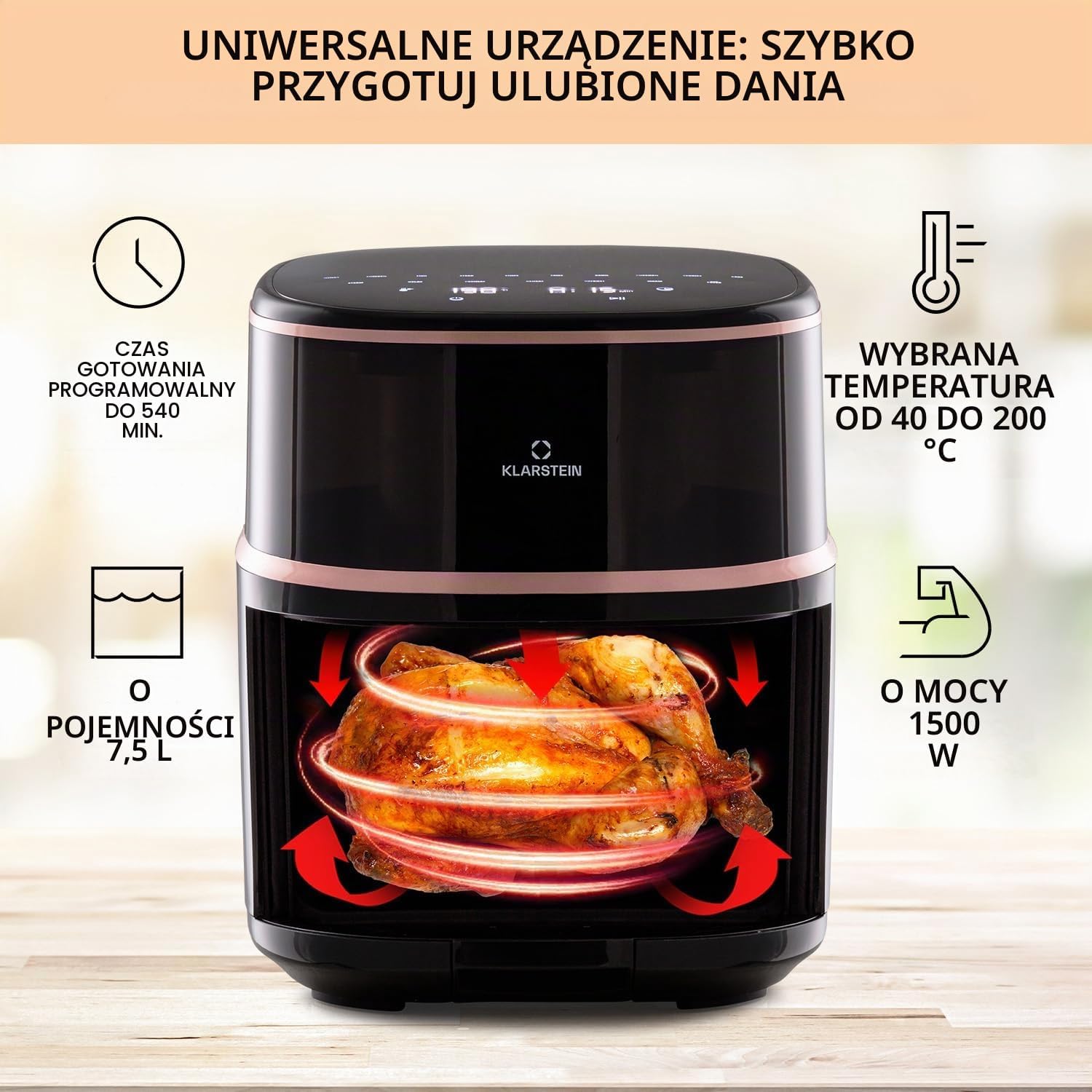 Detalle de Klarstein Air Bloom OV12-AirBloomBlack – frytkownica beztłuszczowa 7,5 l z parą
