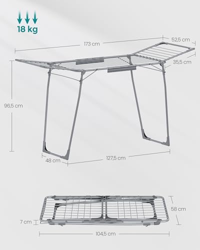 Thumbnail 6 de SONGMICS Tendedero de pie LLR518G01: 18 m de superficie, estructura estable y plegable (56,5 x 173 x 96,5 cm) en gris