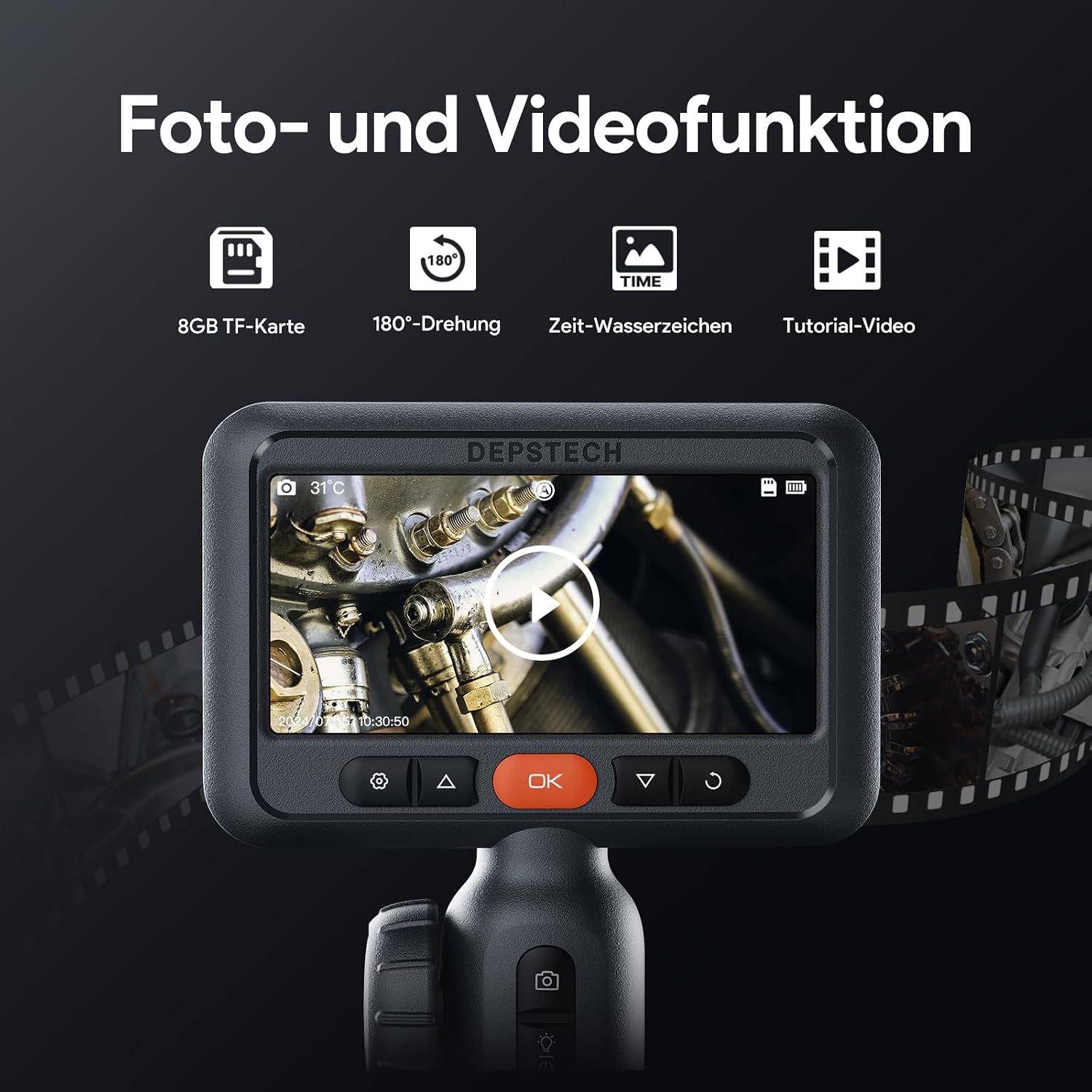 Thumbnail 6 de DEPSTECH 6,2mm drehbare Endoskopkamera mit Licht und 4,5" IPS-Display (DS660) – 1080P Inspektionskamera für enge Stellen