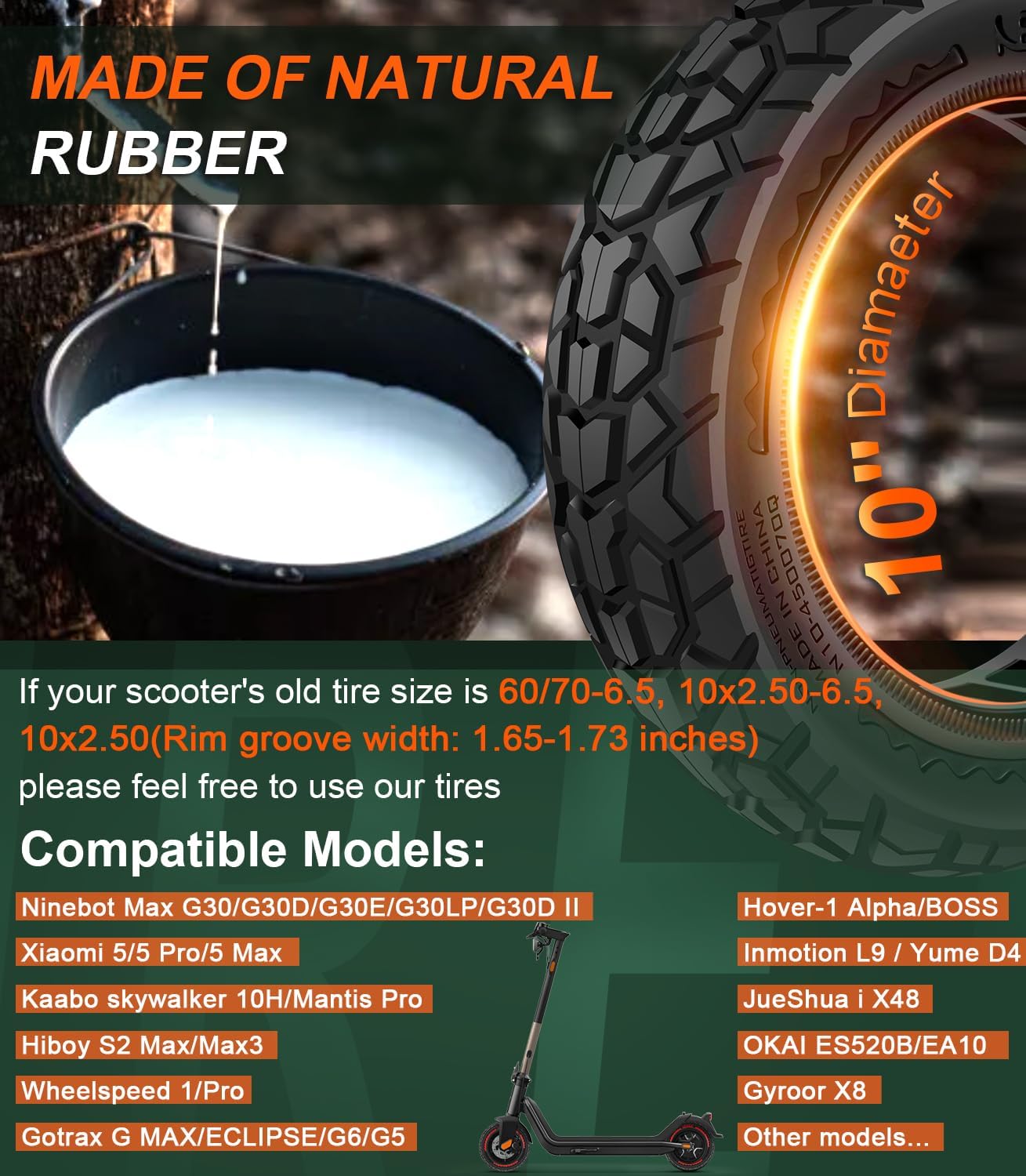 Detalle de BANGTING 2PCS 60/70-6.5 E Scooter Reifen Tubeless – 10x2.50 Vollgummi, kompatibel mit Ninebot/G30-Reihe, Xiaomi 5-Serie und mehr
