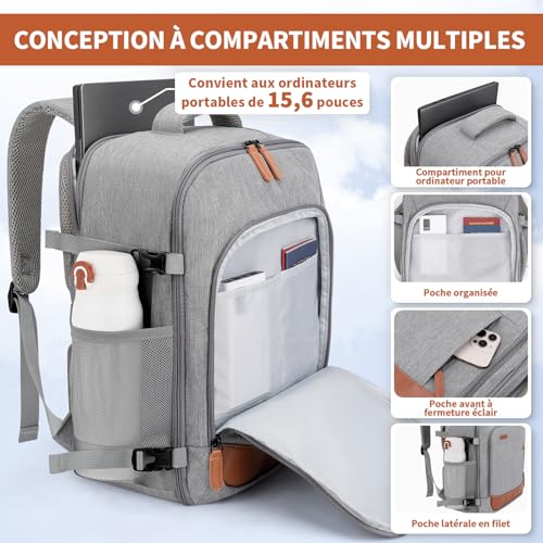 Detalle de ZOMFELT sac à dos cabine 40 × 30 × 20, 24 L, compartiment ordinateur 15,6 pouces
