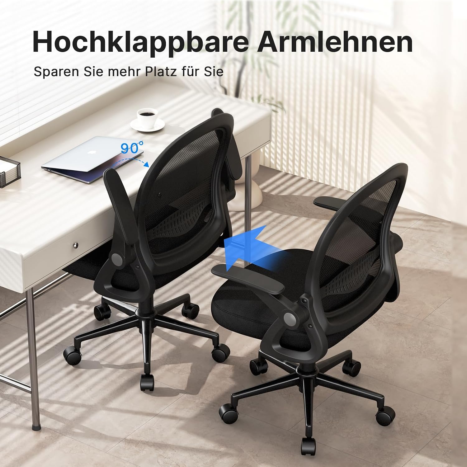 Thumbnail 6 de naspaluro Bürostuhl – Ergonomischer Schreibtischstuhl mit Mesh-Rückenlehne, hochklappbaren Armlehnen und 360° Drehfunktion