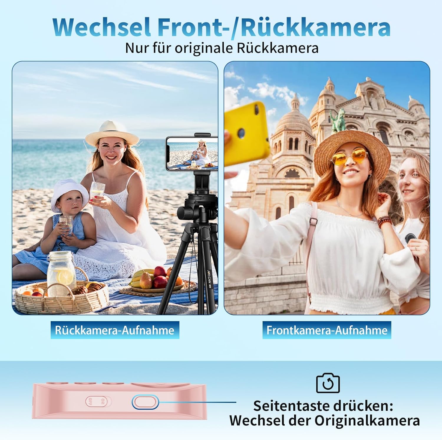 Thumbnail 2 de VYVIYON kabelloser Kamera-Fernauslöser mit Bluetooth, Zoom/Schalter & Seitenwender für iOS/Android