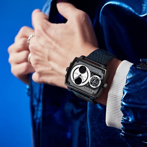 Detalle de FEICE Reloj Cuadrado Multifuncional para Hombre FK814 47 mm: esfera grande analógico–digital en acero inoxidable