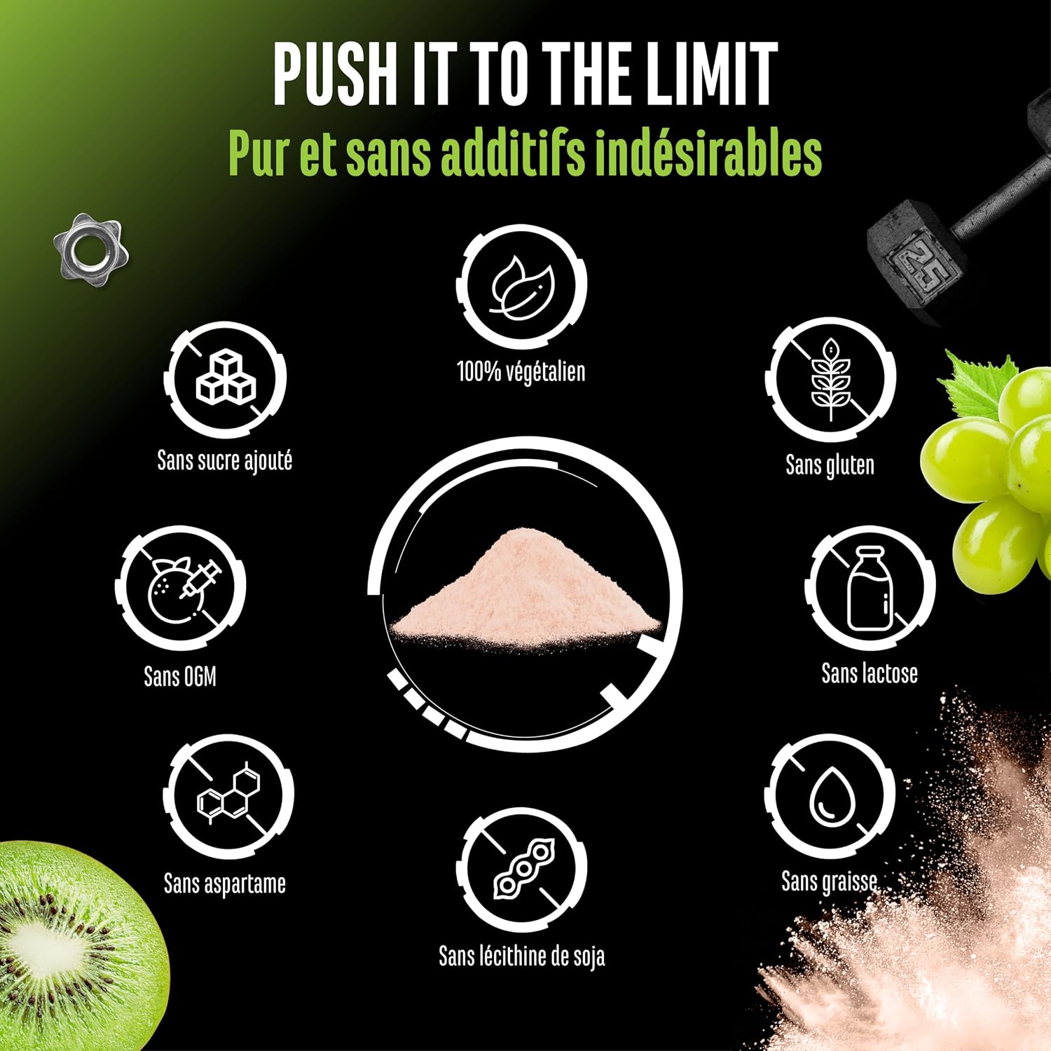 Detalle de GEN German Elite Nutrition Push it to the Limit — Pré-workout avec L-Arginine, Citrulline, caféine et rhodiola (360 g, kiwi raisin)