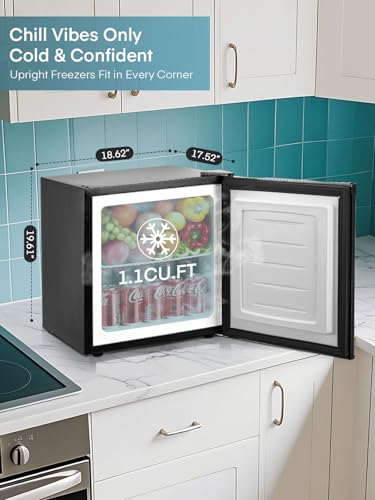 Detalle de FOHERE 32L Mini Congelador Vertical -22°C, 4 Estrellas, Puerta Reversible, Silencioso y Ahorro Energético