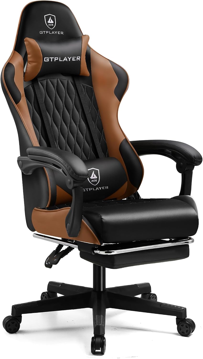 Detalle de GTPLAYER GTP900-BROWN ゲーミングチェア ブラウン 145°リクライニング・オットマン付き