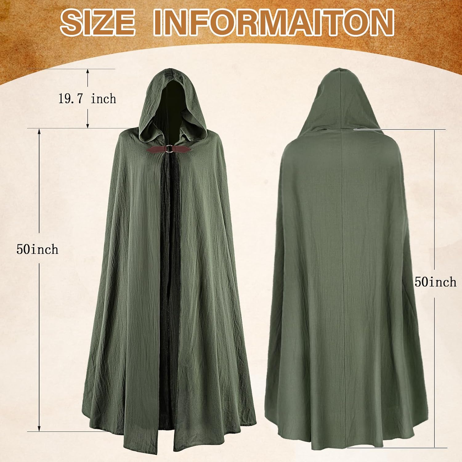 Detalle 2 de Ibeauti Renaissance Hooded Cloak, 100% Cotton Medieval Costume Cape