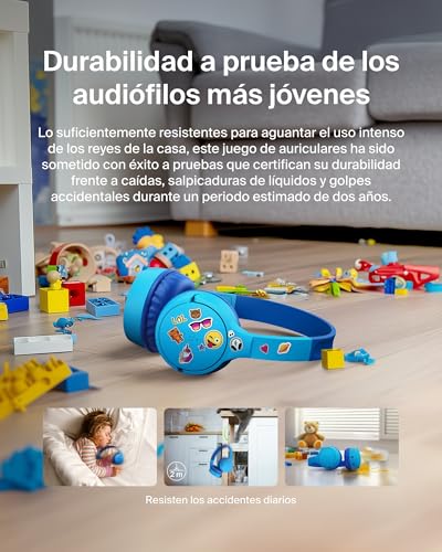 Detalle de Belkin SoundForm Mini: auriculares inalámbricos para niños con micrófono, 30 h de autonomía y seguridad de volumen