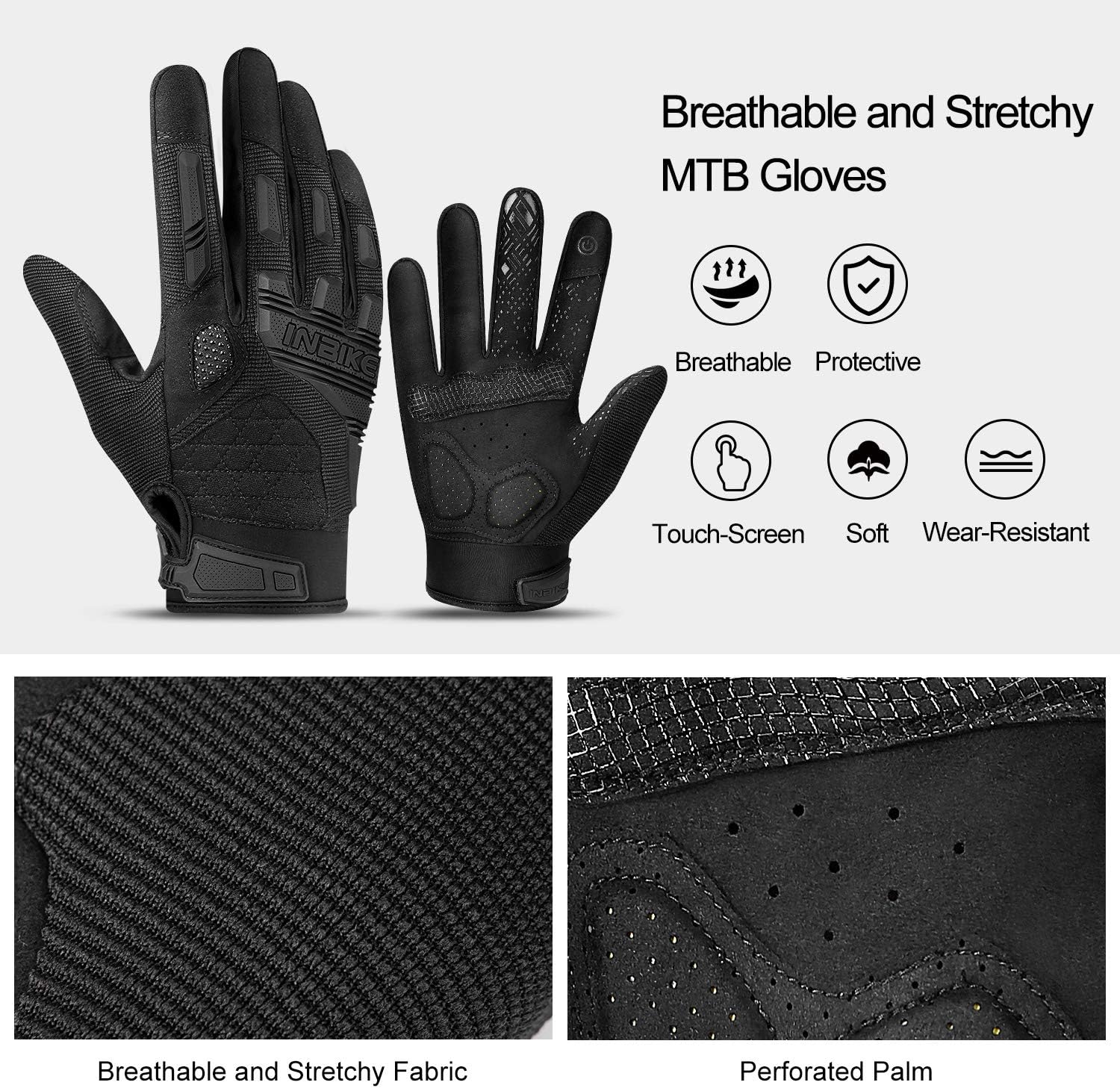 Detalle de INBIKE MTB Gloves, Large Cycling Gloves with EVA Padding and TPR Guards