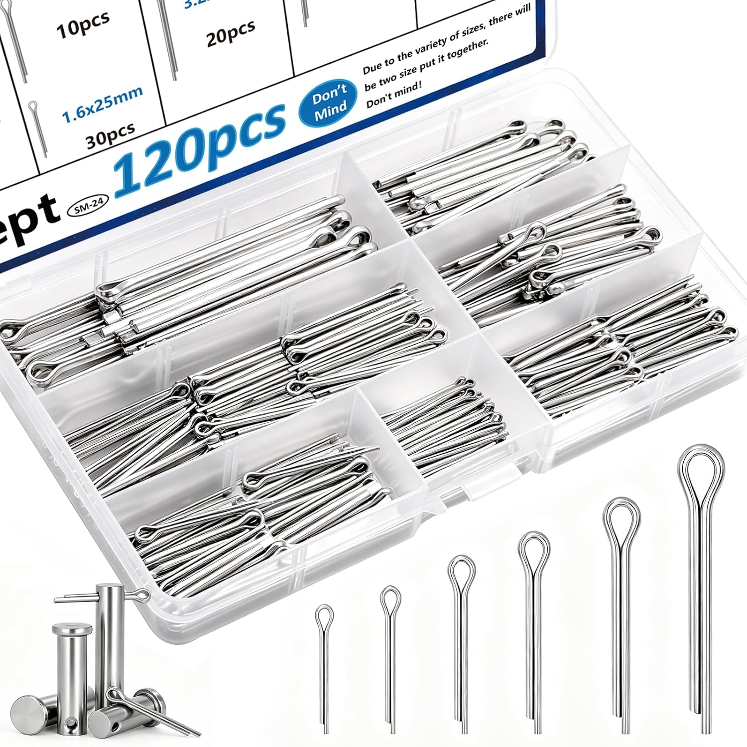 Detalle de Seept 120-Piece Cotter Pin Assortment, 304 Stainless Steel, 6 Sizes