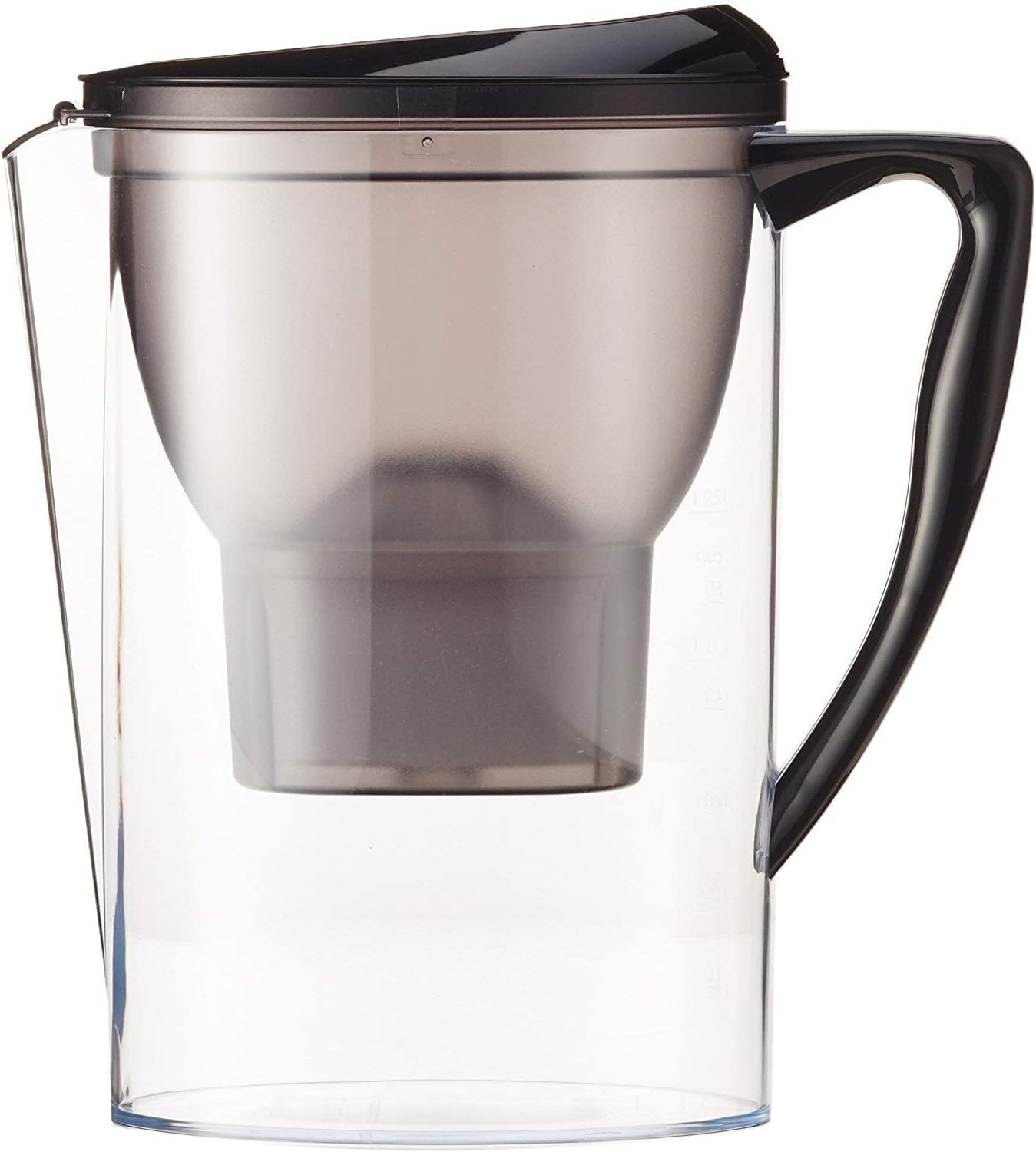 Detalle de Amazon Basics Caraffa filtrante per l'acqua 2,3 L, nero — filtraggio semplice e pratico