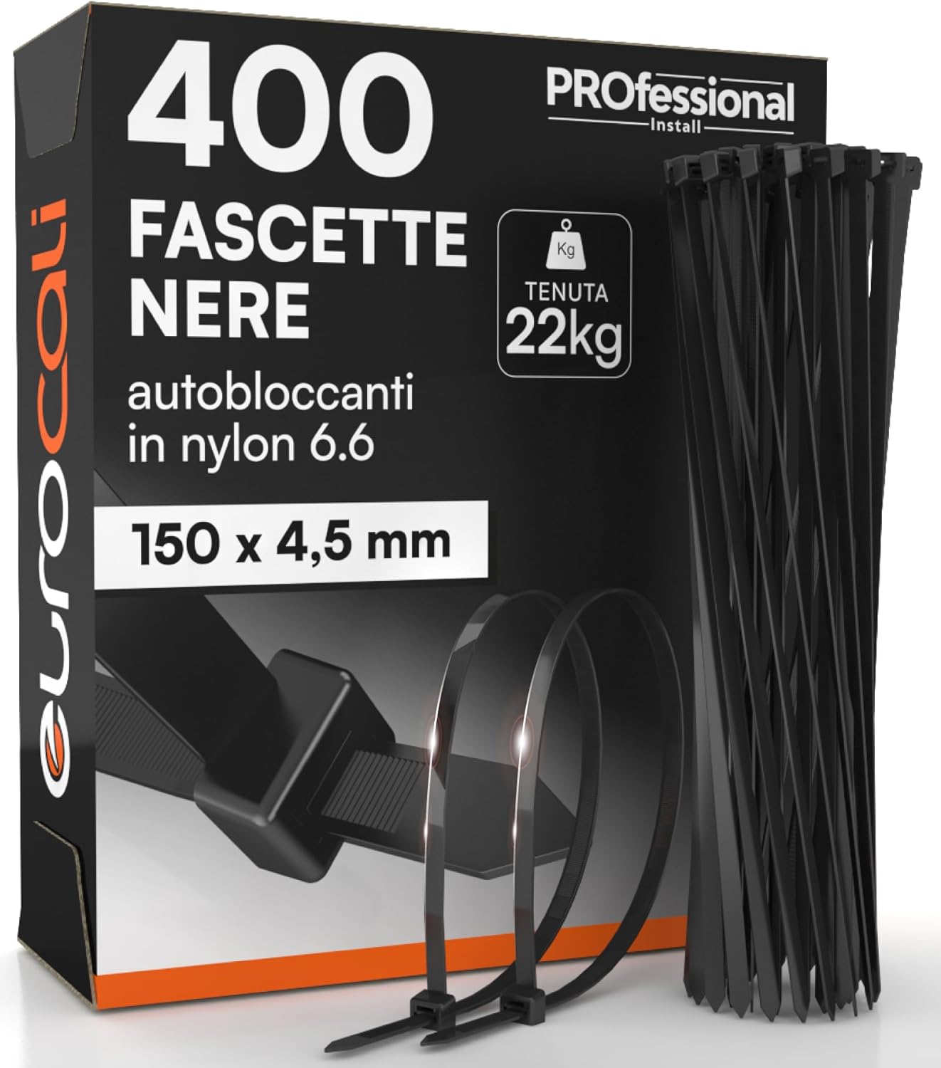 Lot de 400 colliers de serrage en nylon 6,6 150 x 4,5 mm – noir, résistance élevée et autostop anti-dents