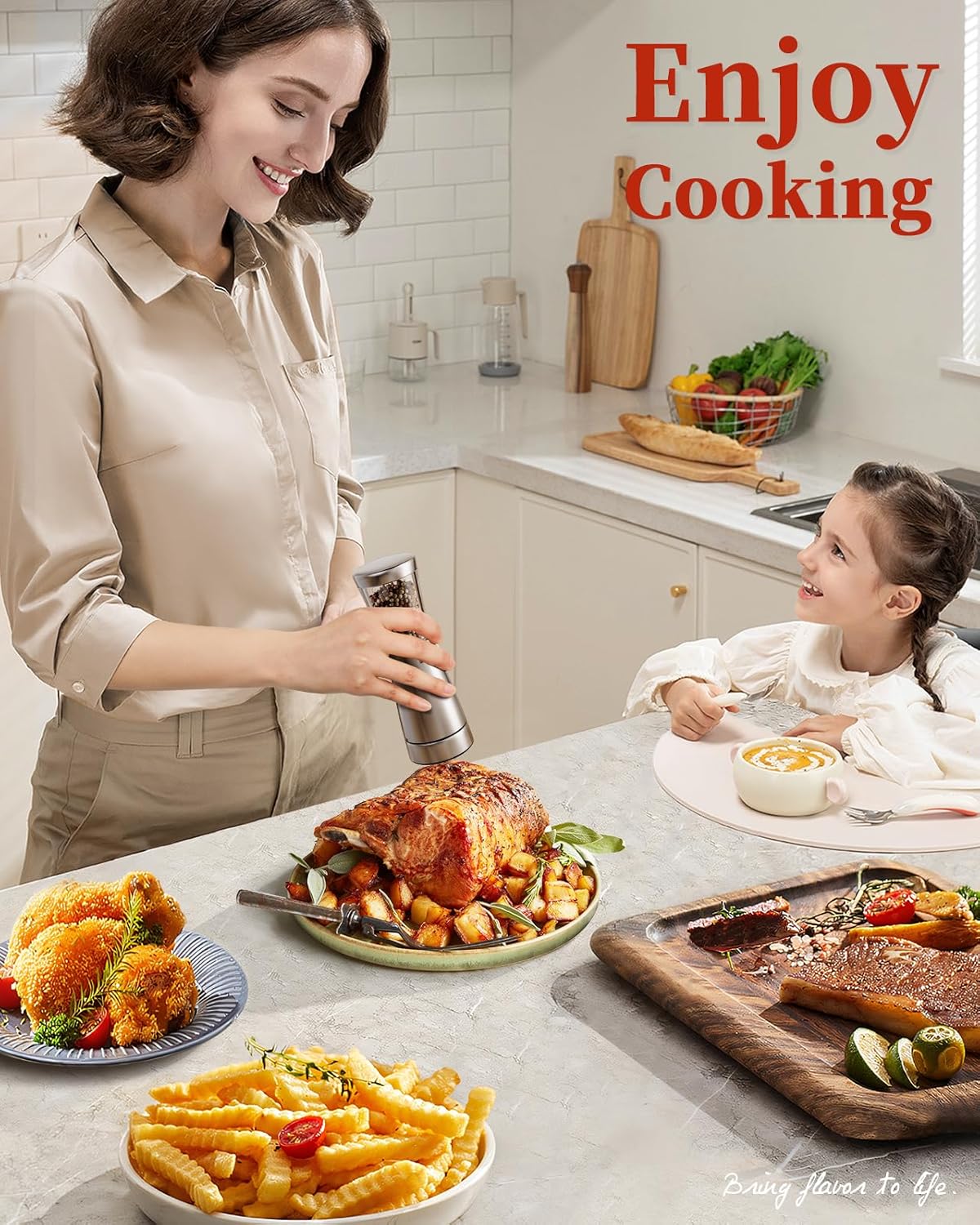 Thumbnail 6 de Electric Salt and Pepper Grinder Set with Storage Base (Stainless Steel, Rechargeable, Adjustable Coarseness)