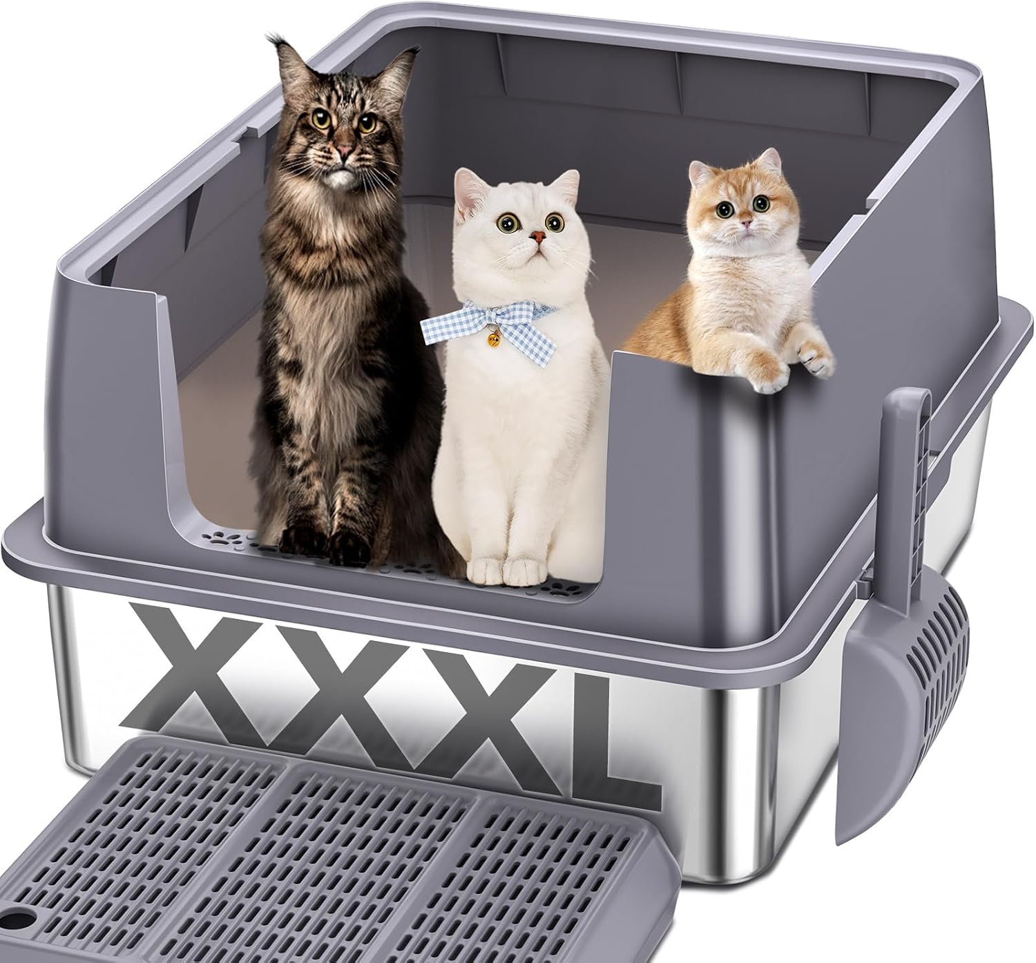 Detalle de KITCATY CALB-301LG Stainless Steel Cat Litter Box, XXL, 12-Inch High Sides