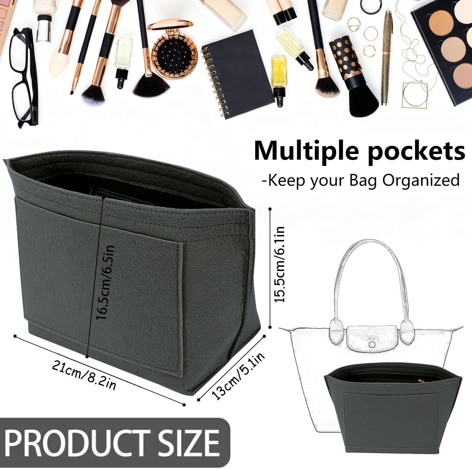 Detalle de Sunshine smile Organizer für Longchamp Tasche – Filz Innenorganizer mit Mehreren Taschen