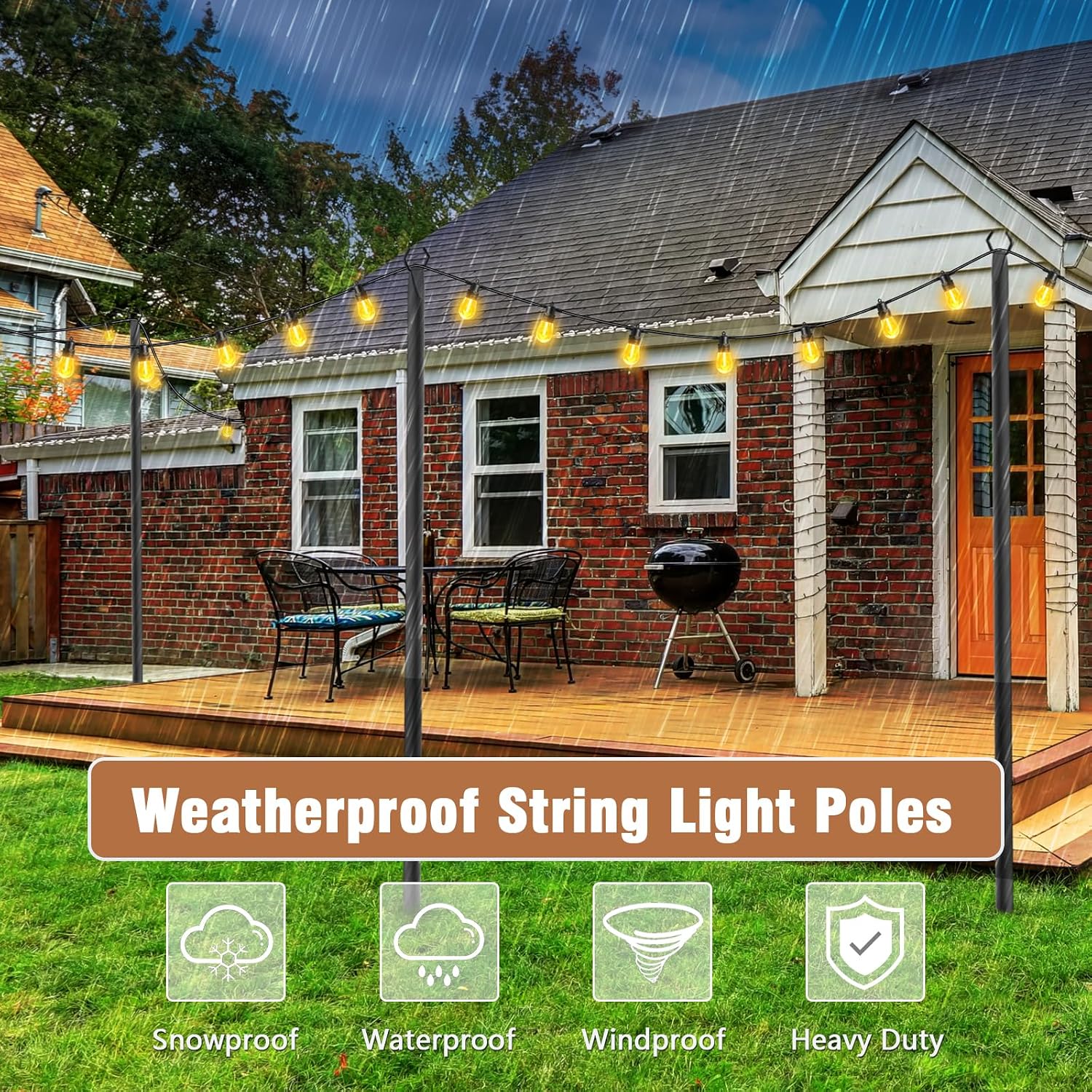Detalle de NUERPO 45m Neon String Light Poles, 7-Pack 10-Foot Outdoor Metal Stakes