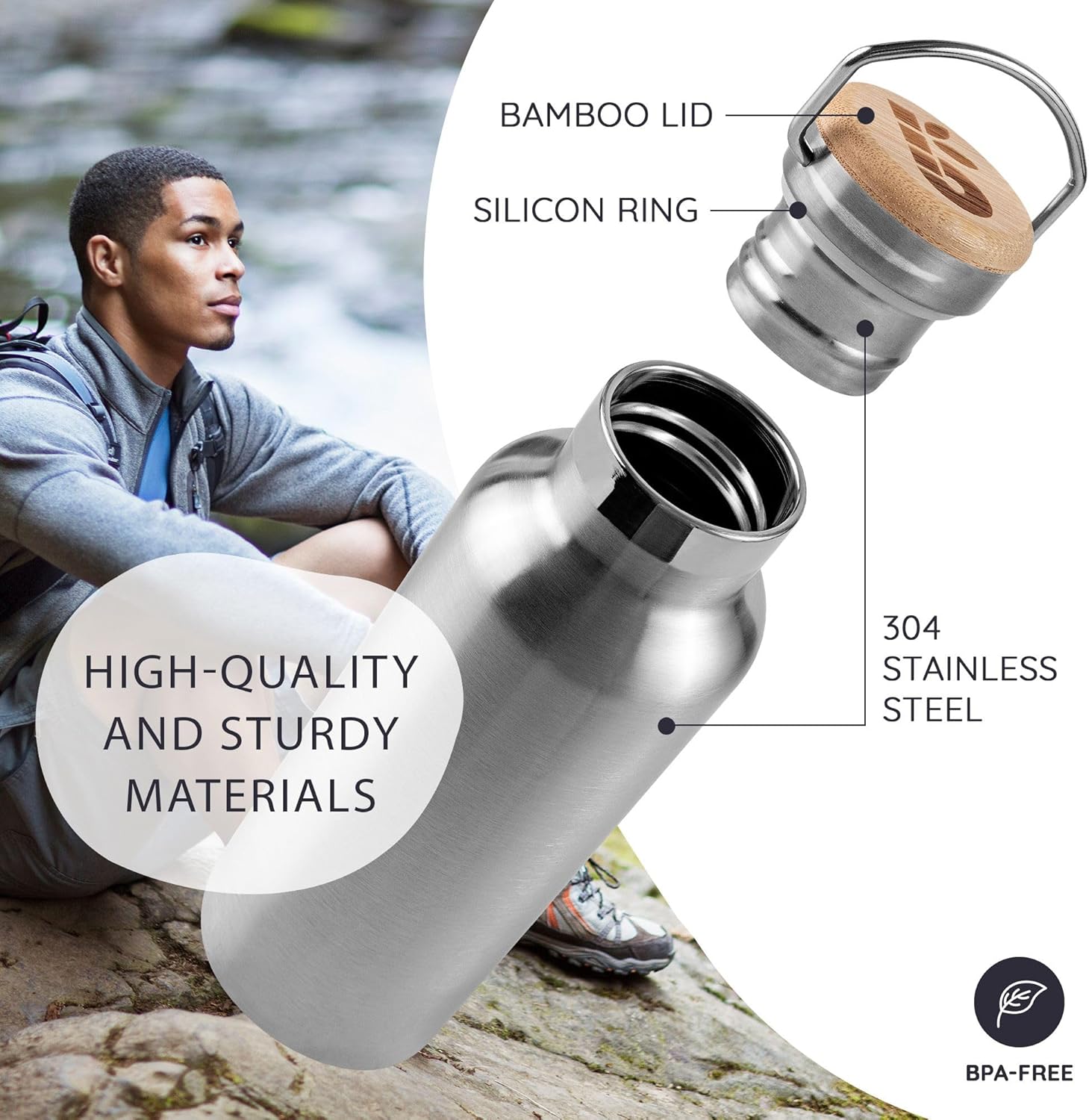 Thumbnail 1 de Bambaw insulated stainless steel water bottle 750ml (natural steel) for hot & cold drinks