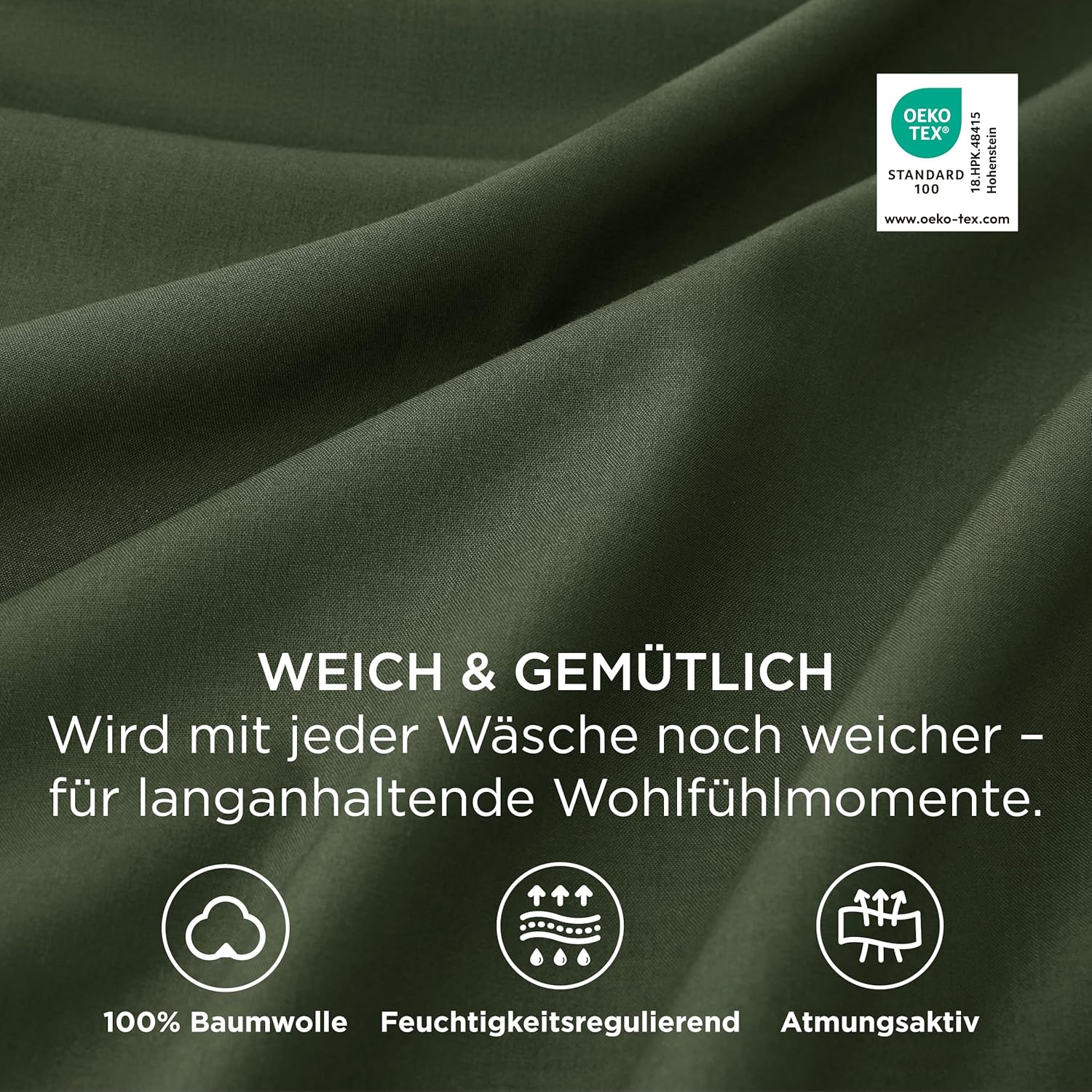 Thumbnail 1 de Bedsure Kissenbezug 40x60 im 2er-Set aus 100% Baumwolle (Oeko-TEX, Reißverschluss) – Olivgrün