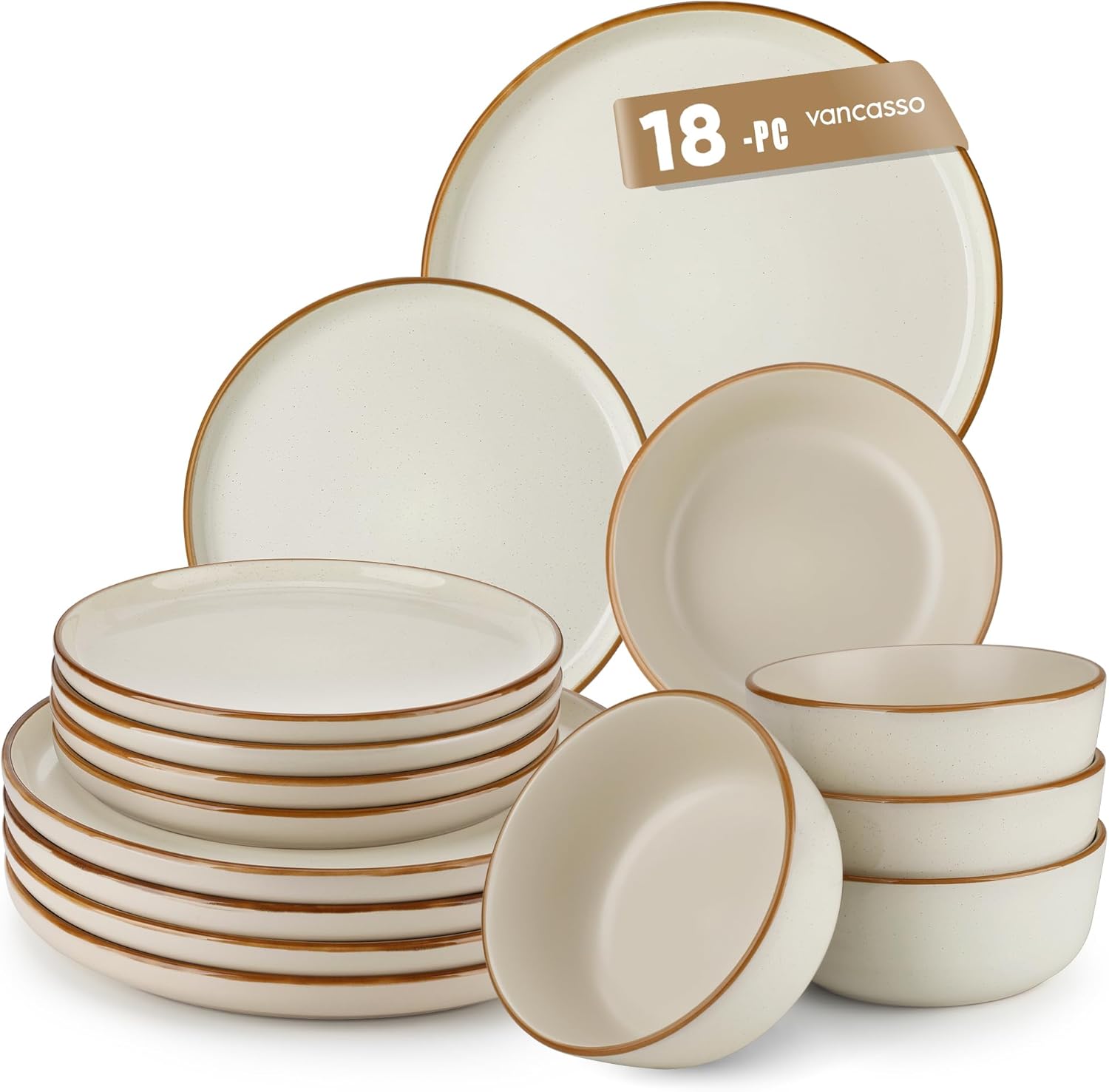 vancasso Reno stoneware dinner set for 6 (18 pieces) – beige speckled plates & bowls