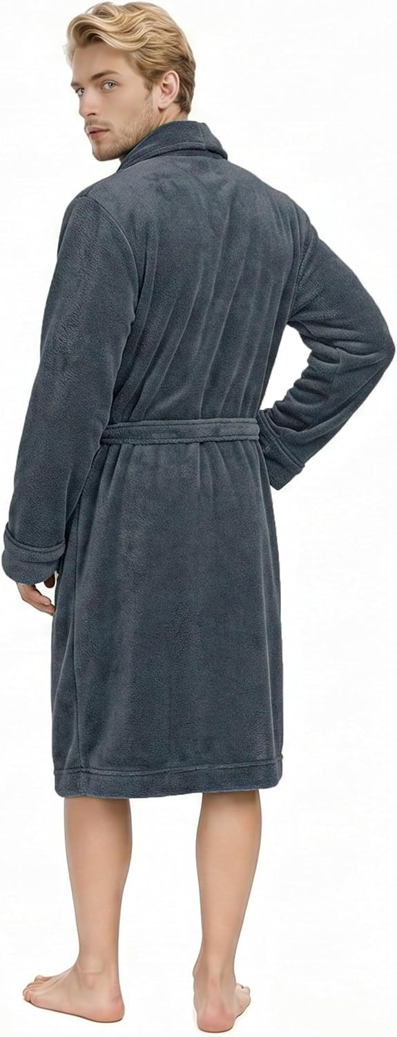 Detalle de NY Threads Herren-Bademantel aus Flausch-Fleece mit Schalkragen und Gürtel