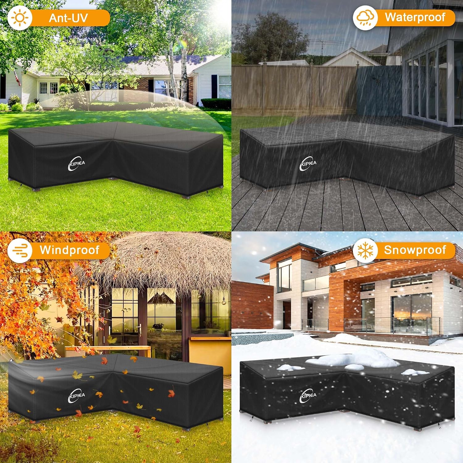 Thumbnail 6 de Kipiea 70" x 70" L x 33.5"D x 31" H V-Shape Sectional Cover, 600D Oxford