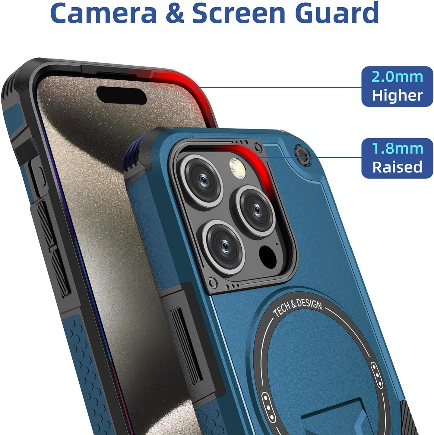 Detalle 2 de Tuvror Magnetic Case for iPhone 15 Pro Max with Stand – MagSafe Compatible, Blue