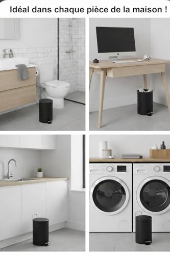 Detalle de MSV Poubelle Cosmétique de Salle de Bain en Acier Inoxydable, Seau Intérieur Amovible, Ø3L, Noir Mat