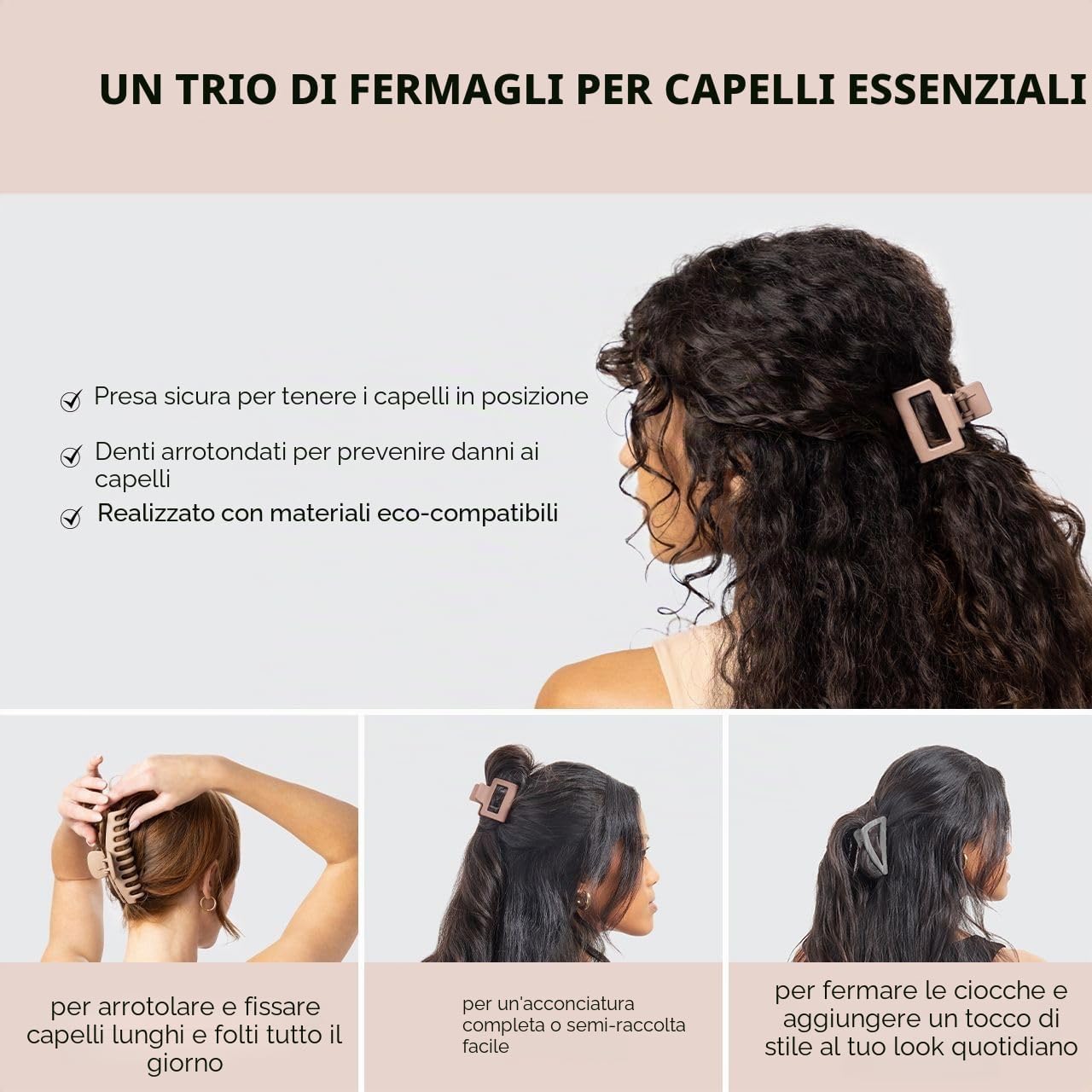 Detalle 2 de Kitsch Set di Fermagli per Capelli Assortiti da Donna – Trio di Clip in Forme e Dimensioni Differenti, 3 Pezzi