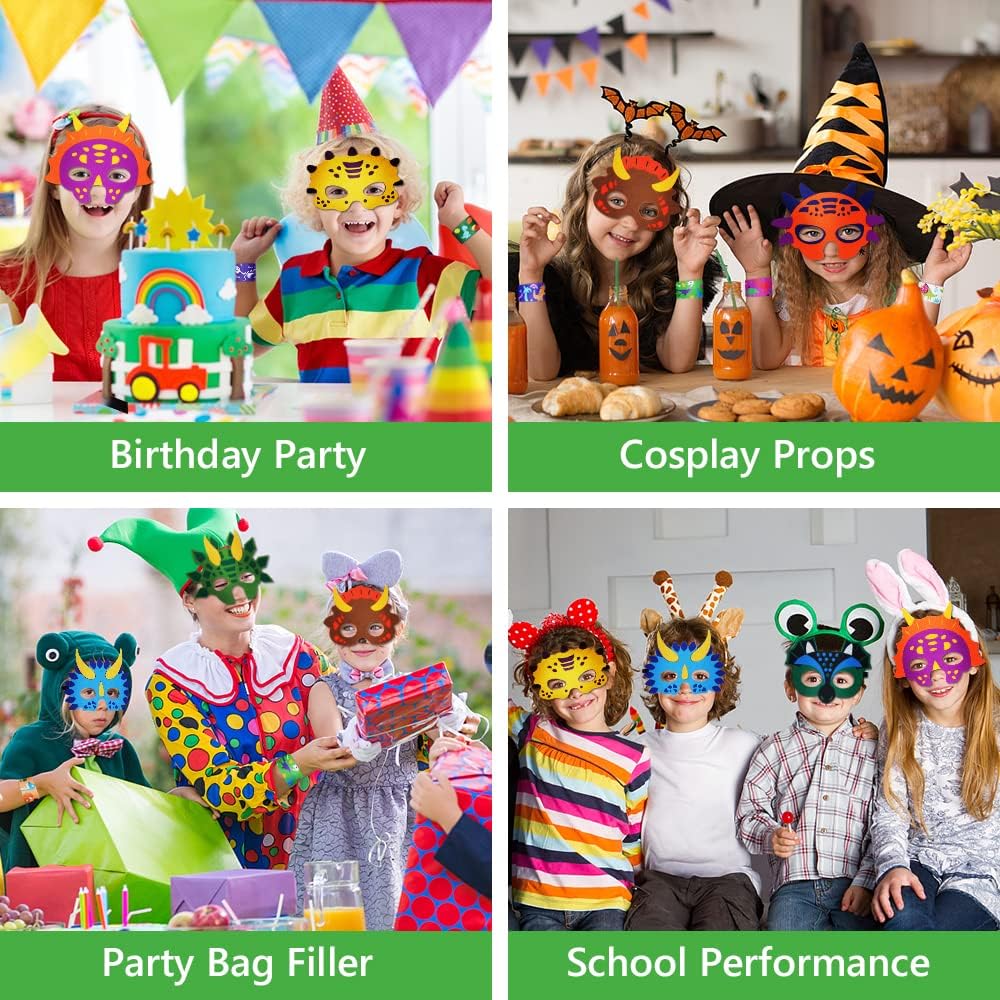 Detalle de AOMIG Maschere Bambini Feste dinosauro: set da 9 pezzi in feltro con bracciali per Halloween, carnevale e cosplay