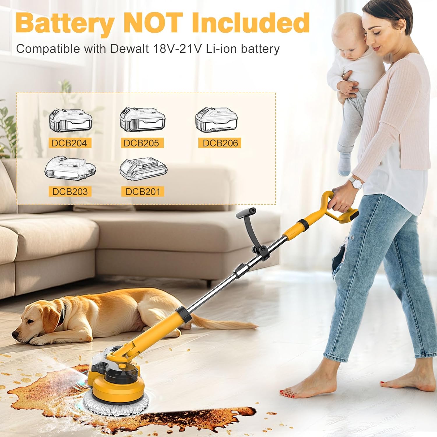 Detalle de Cordless Electric Mop for Dewalt 20V Battery (NO Battery) – 2-in-1 Spin Mop & Floor Scrubber with LED Light