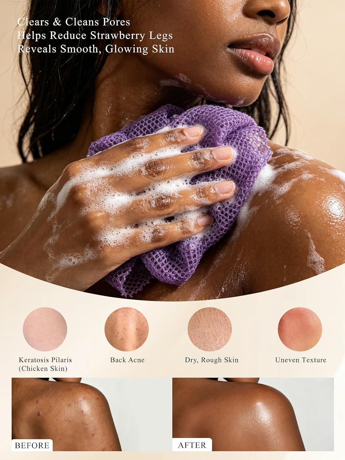 Detalle 2 de SPMKTBOZAI 4-Pack African Net Sponge, 45-Inch Nylon Body Exfoliator