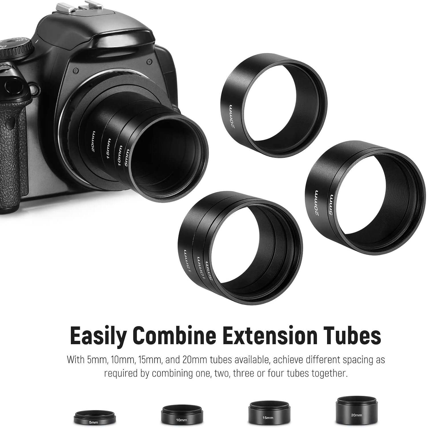 Thumbnail 1 de NEEWER Kit de 4 tubes d’extension T2 (5 mm, 10 mm, 15 mm, 20 mm) M42 x 0,75 pour astrophotographie
