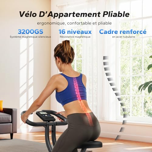 Thumbnail 1 de MERACH Vélo d’Appartement Pliable – Écran LCD, 16 niveaux, confort et gain de place