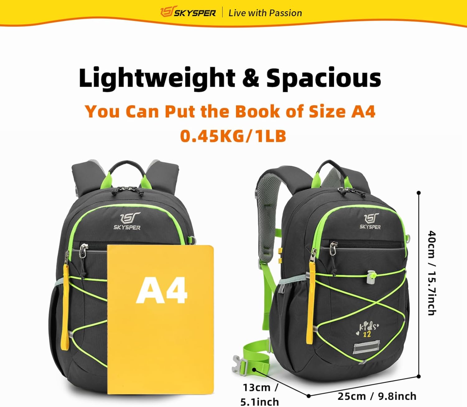 Detalle de SKYSPER Kinderrucksack Wandern für Jungen & Mädchen (3–8 Jahre) – komfortabler Wanderrucksack für Outdoor