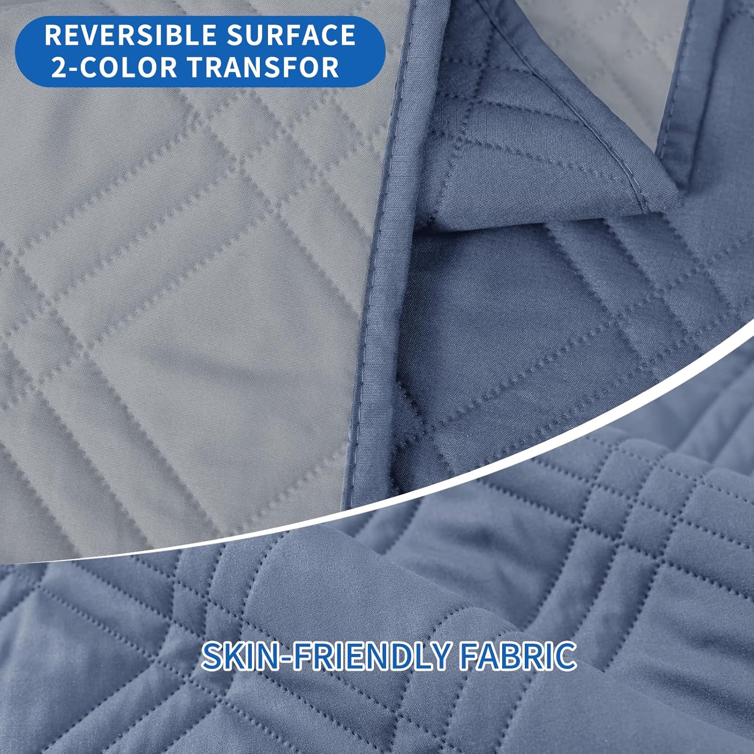 Detalle de Housse de Fauteuil Relax Ystyle, Réversible et Anti-Dérapante – 1 Place, Gris-Bleu / Gris Clair