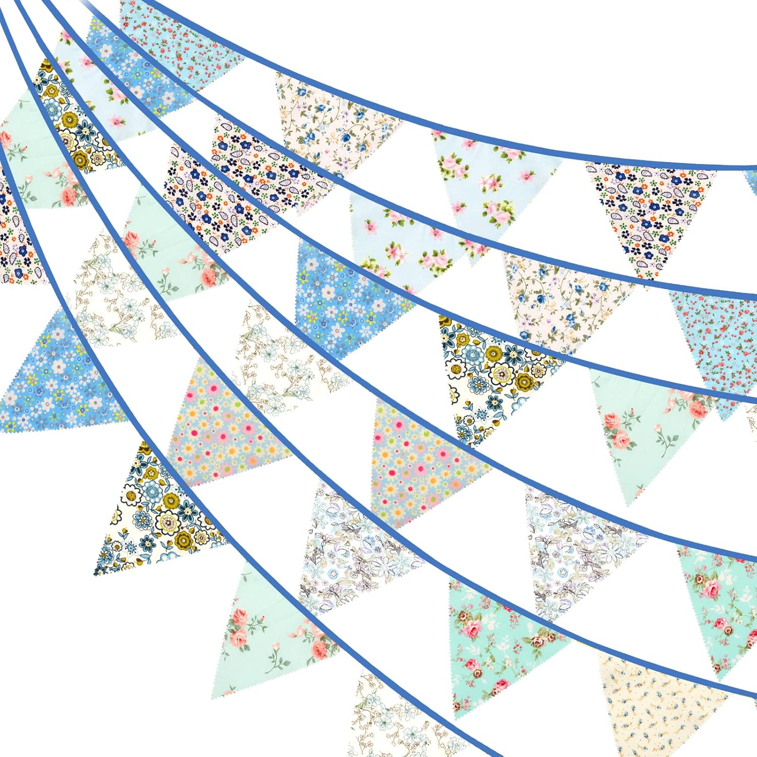 Thumbnail 6 de G2PLUS 12M Green Floral Bunting Garland (42pc cotton triangle banners)