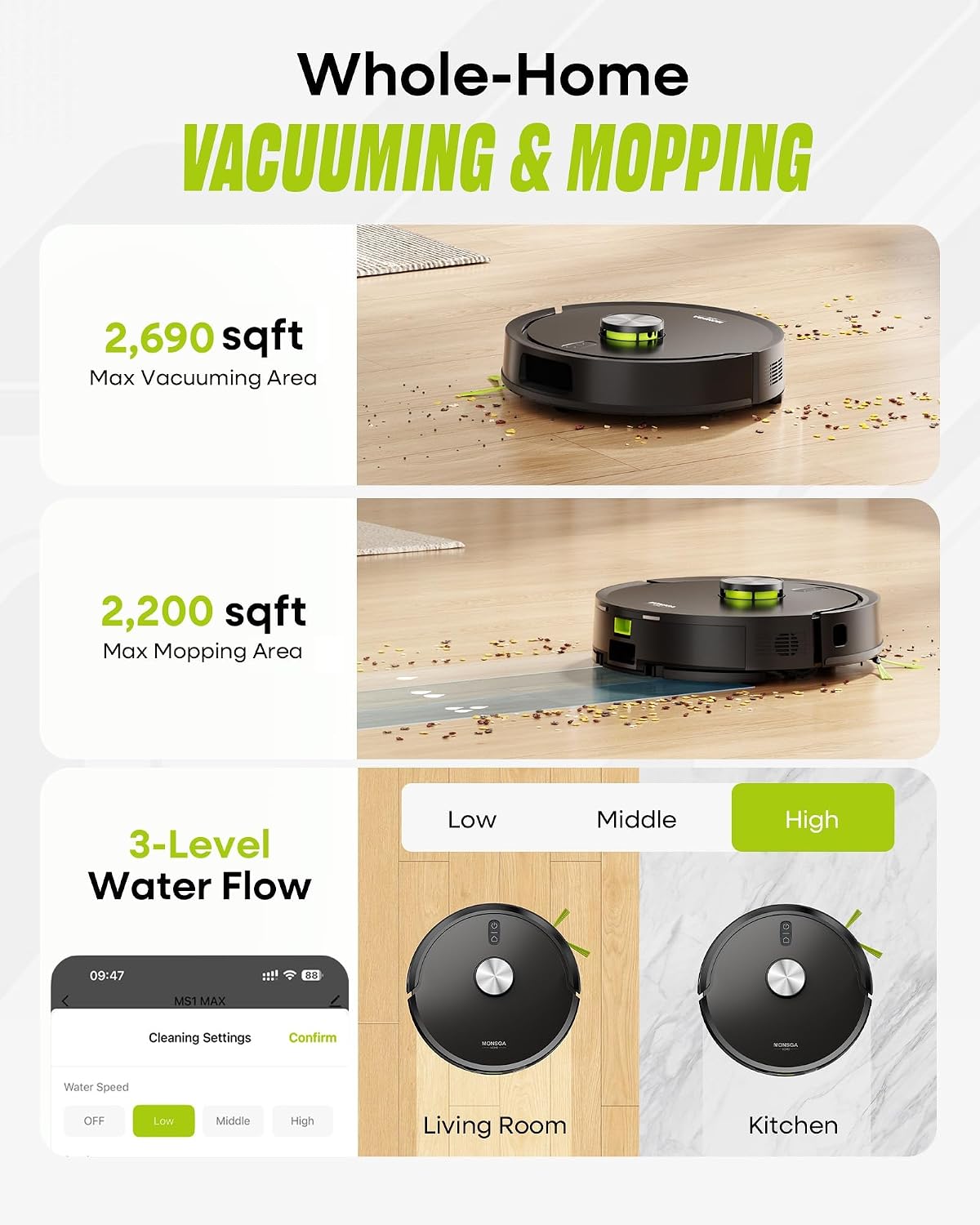 Thumbnail 4 de MONSGA MR7 PRO Robot Vacuum with Mop Self-Emptying – 8000Pa Suction, LiDAR Navigation and 90 Days Hands-Free Emptying