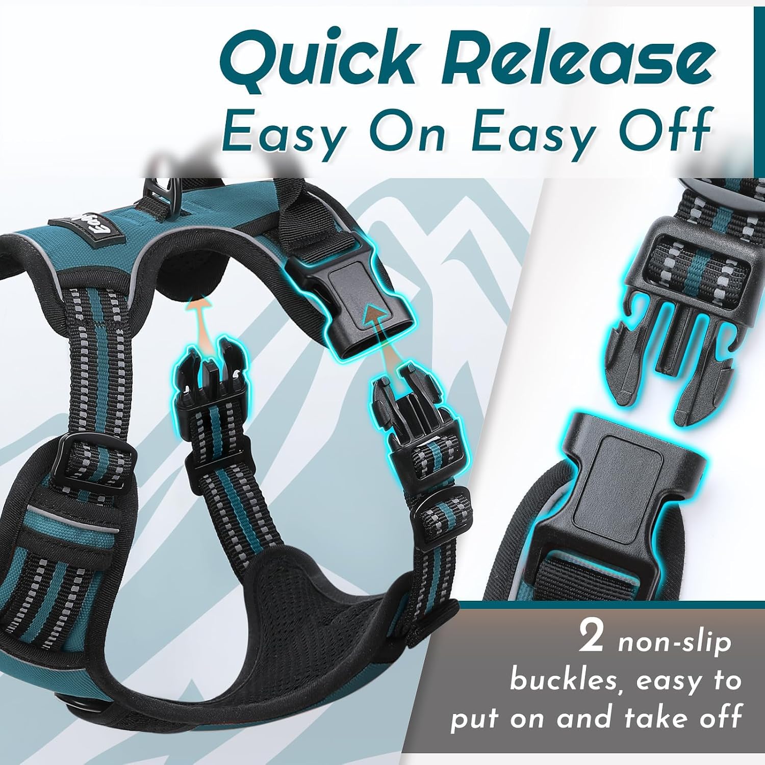 Detalle 2 de Eagloo Dog Harness Medium (Dark Green, Size M) – No Pull with Front & Back Clips and Control Handle