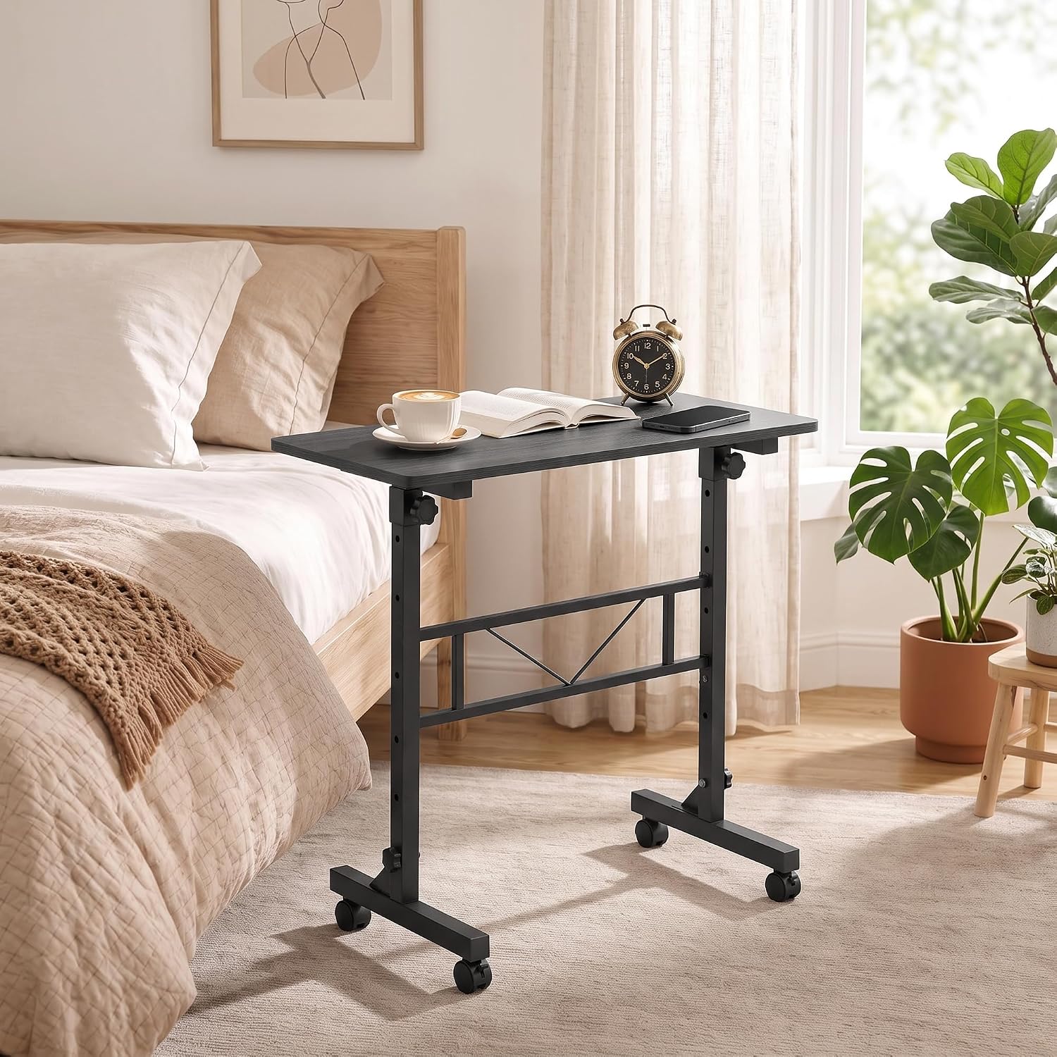Thumbnail 6 de HOMCOM 838-634V00BK Overbed Table, Adjustable Height, Wheeled, 80 x 40 cm