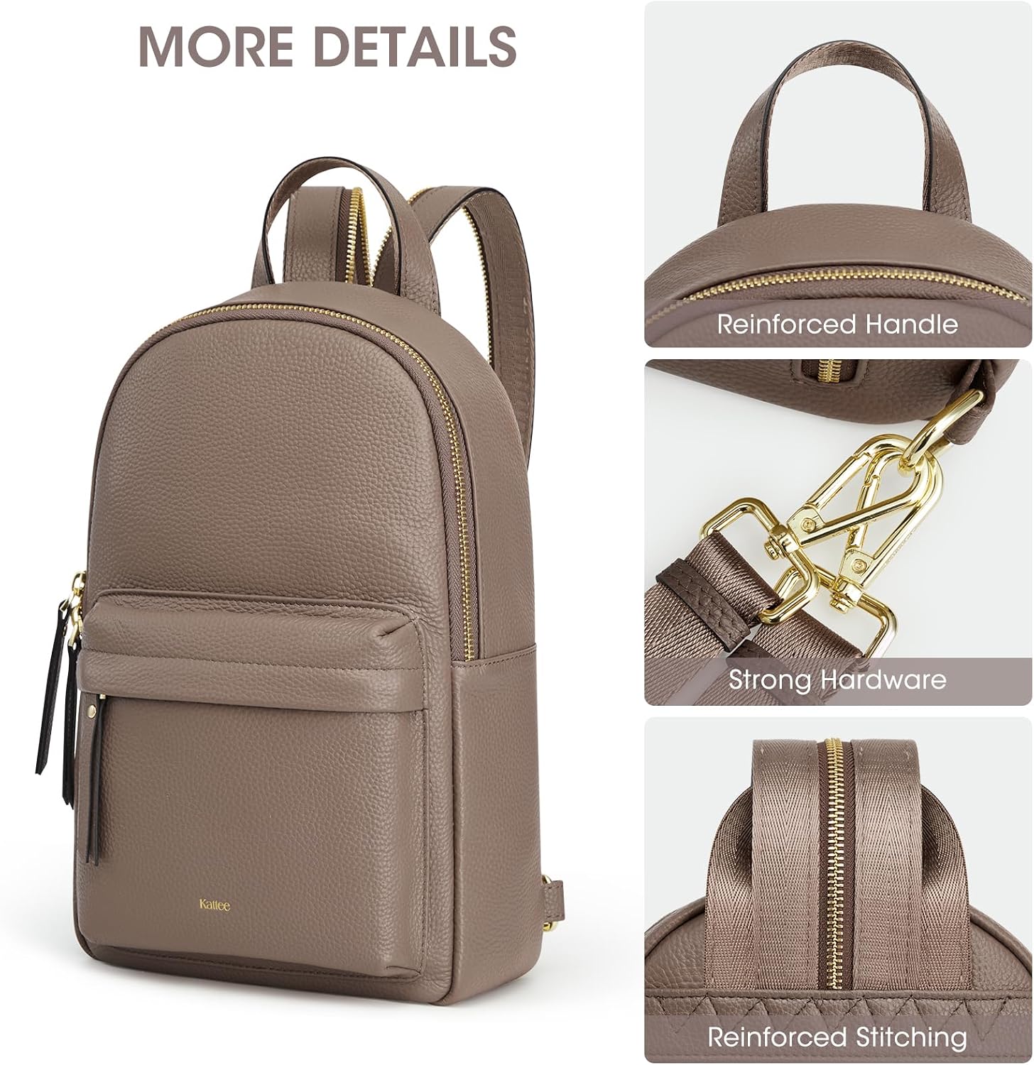 Thumbnail 6 de Kattee Convertible Crossbody Sling Chest Bag Medium Genuine Leather with RFID Blocking