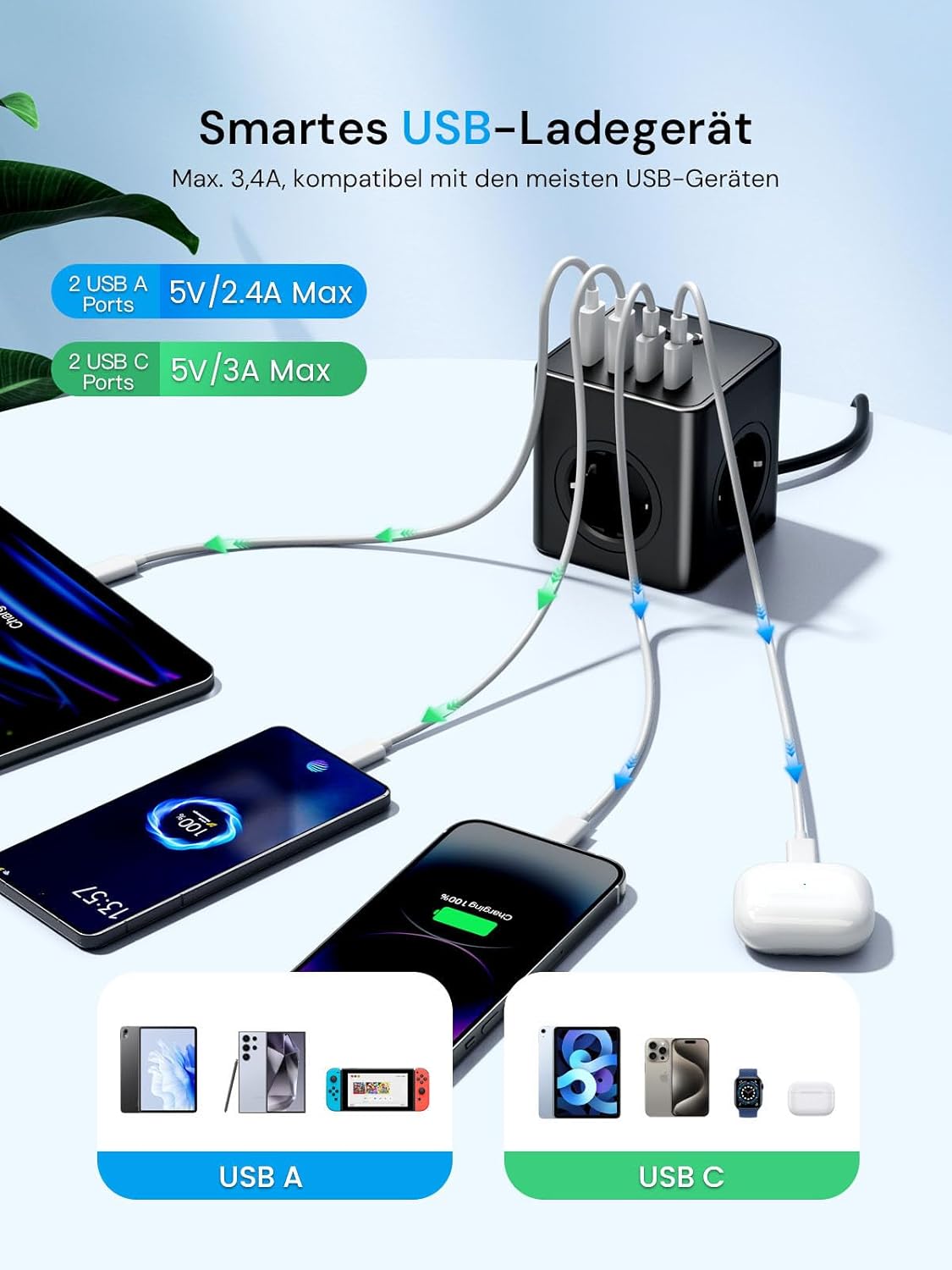 Thumbnail 3 de Pluackg Steckdosenwürfel 8 in 1 mit USB