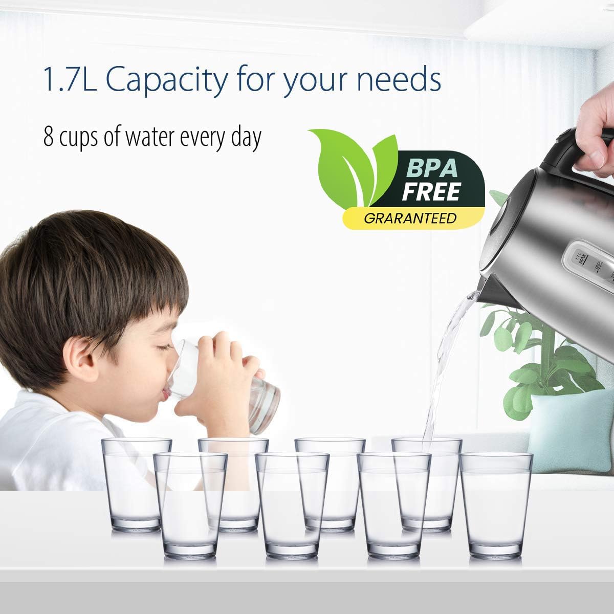 Detalle 2 de COMFEE Stainless Steel Electric Kettle 1.7L