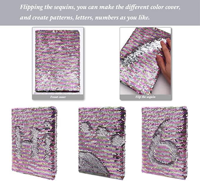 Detalle 2 de GINMLYDA Reversible Sequin Notebook, 8.5 x 5.5 Inches, 160 Lined Pages