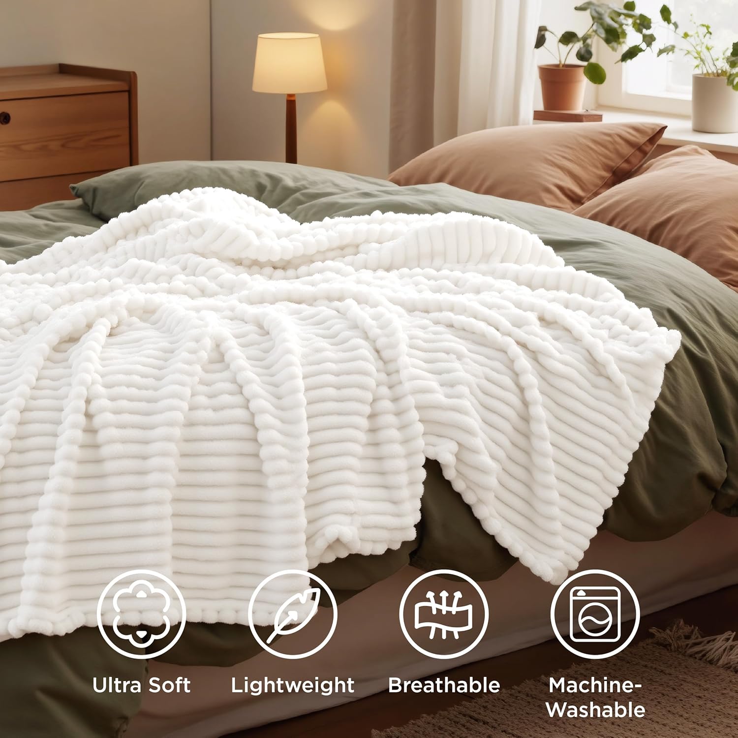 Thumbnail 6 de Bedsure Fleece Throw Blanket for Bed – 150x200 cm, Off White, Soft and Fluffy Double Size