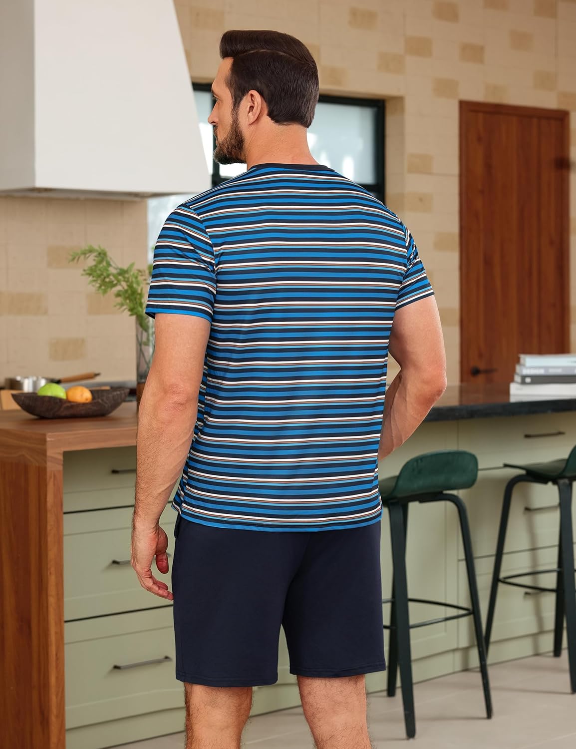 Detalle 2 de Leversic Pyjama Homme Été — Ensemble 2 pièces en coton doux, style rayé et confort léger