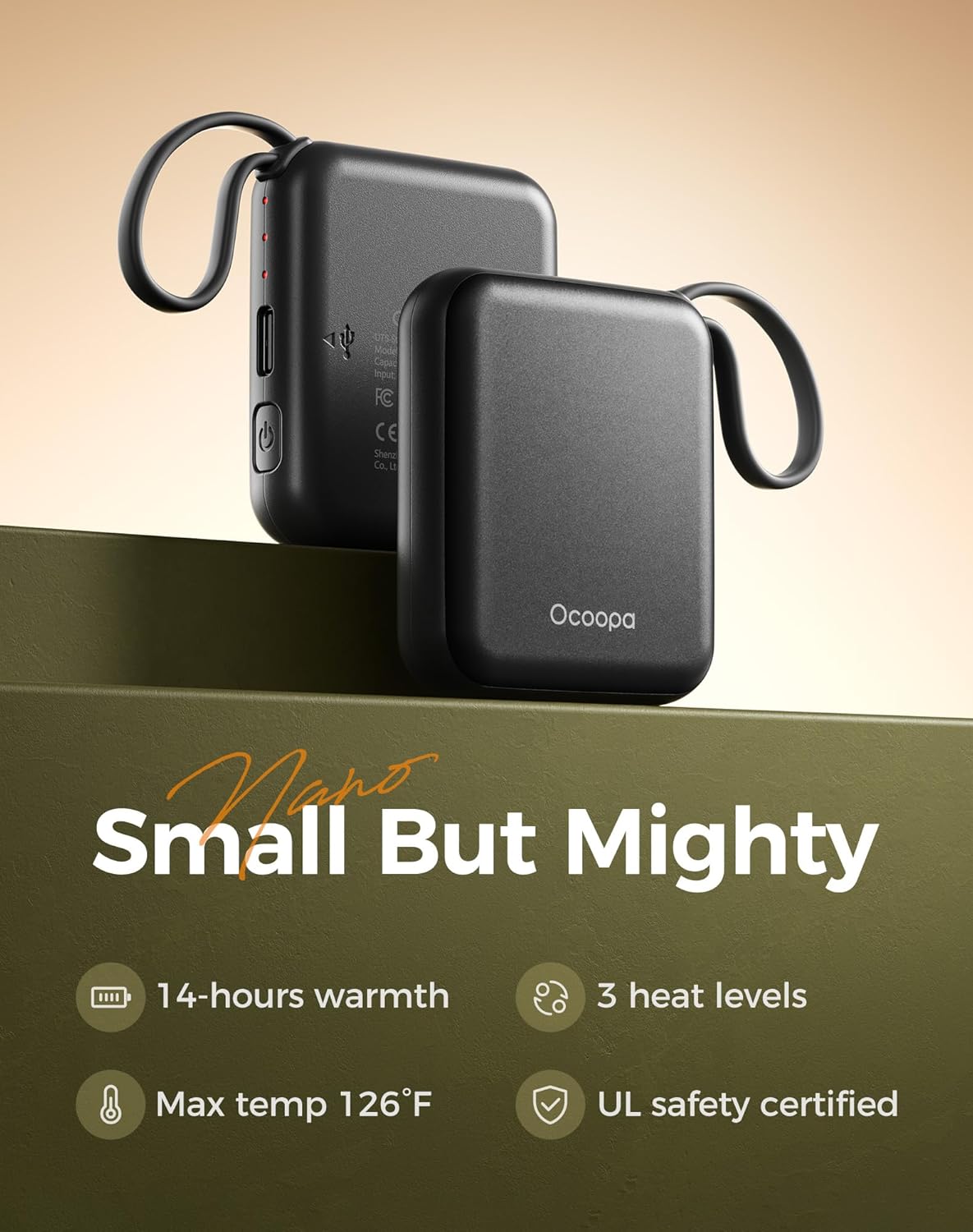 Detalle de OCOOPA UT5 Nano rechargeable hand warmers (2-pack) – ultra-slim pocket warmers with 3 heat levels