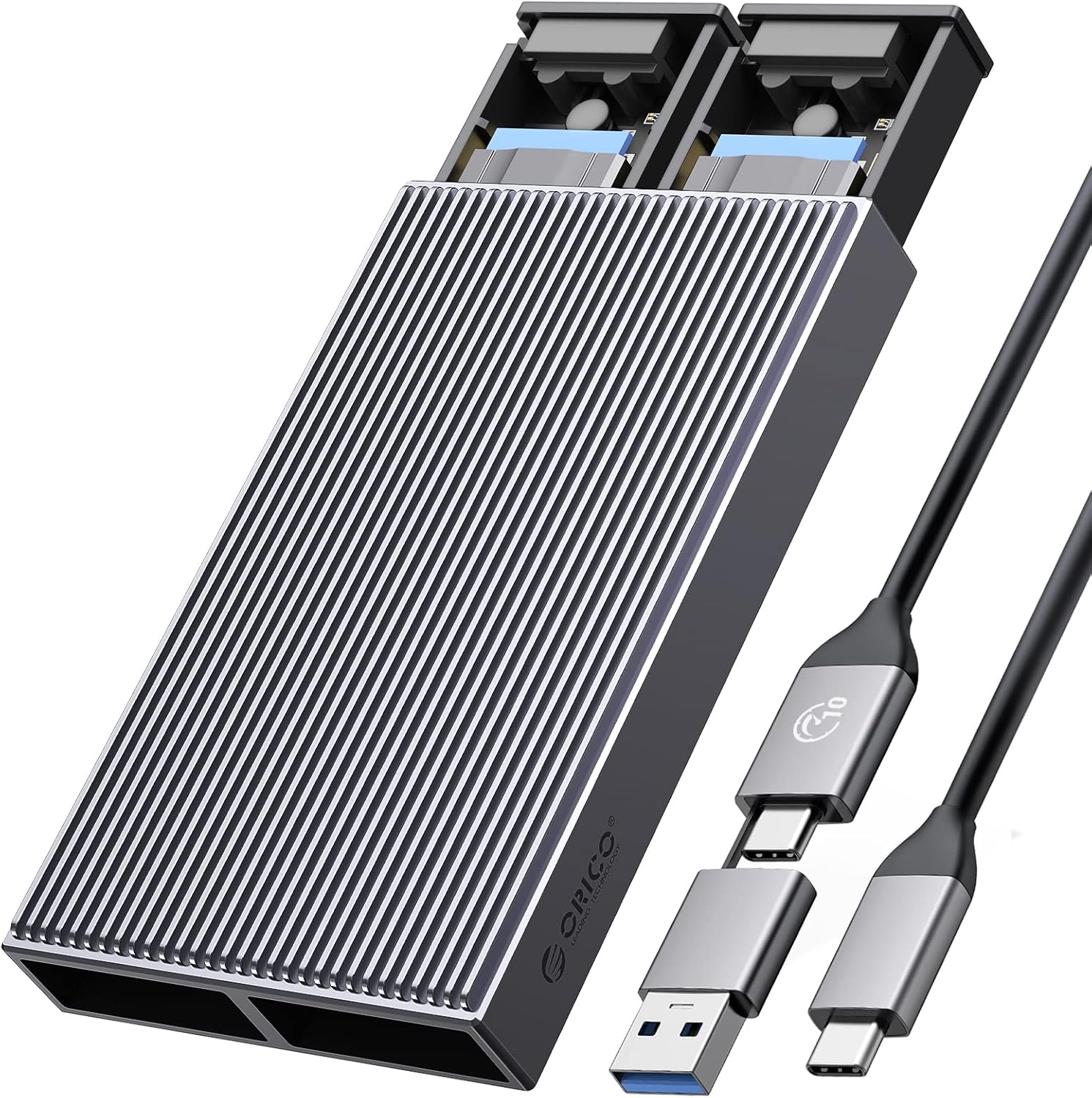 ORICO Dual-Bay Boîtier M.2 NVMe USB3.2 Gen2 10 Gbps aluminium (BM2-2N) – pour SSD M-Key/B&M double baie