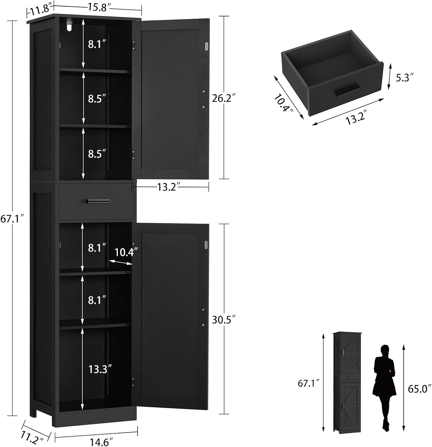 Detalle de TEENFON Tall Bathroom Storage Cabinet, 6 Shelves